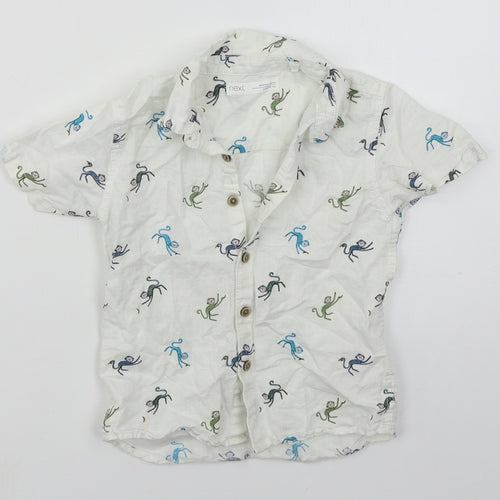 NEXT Boys White  Linen Basic Button-Up Size 24 Months Collared Button - Monkeys