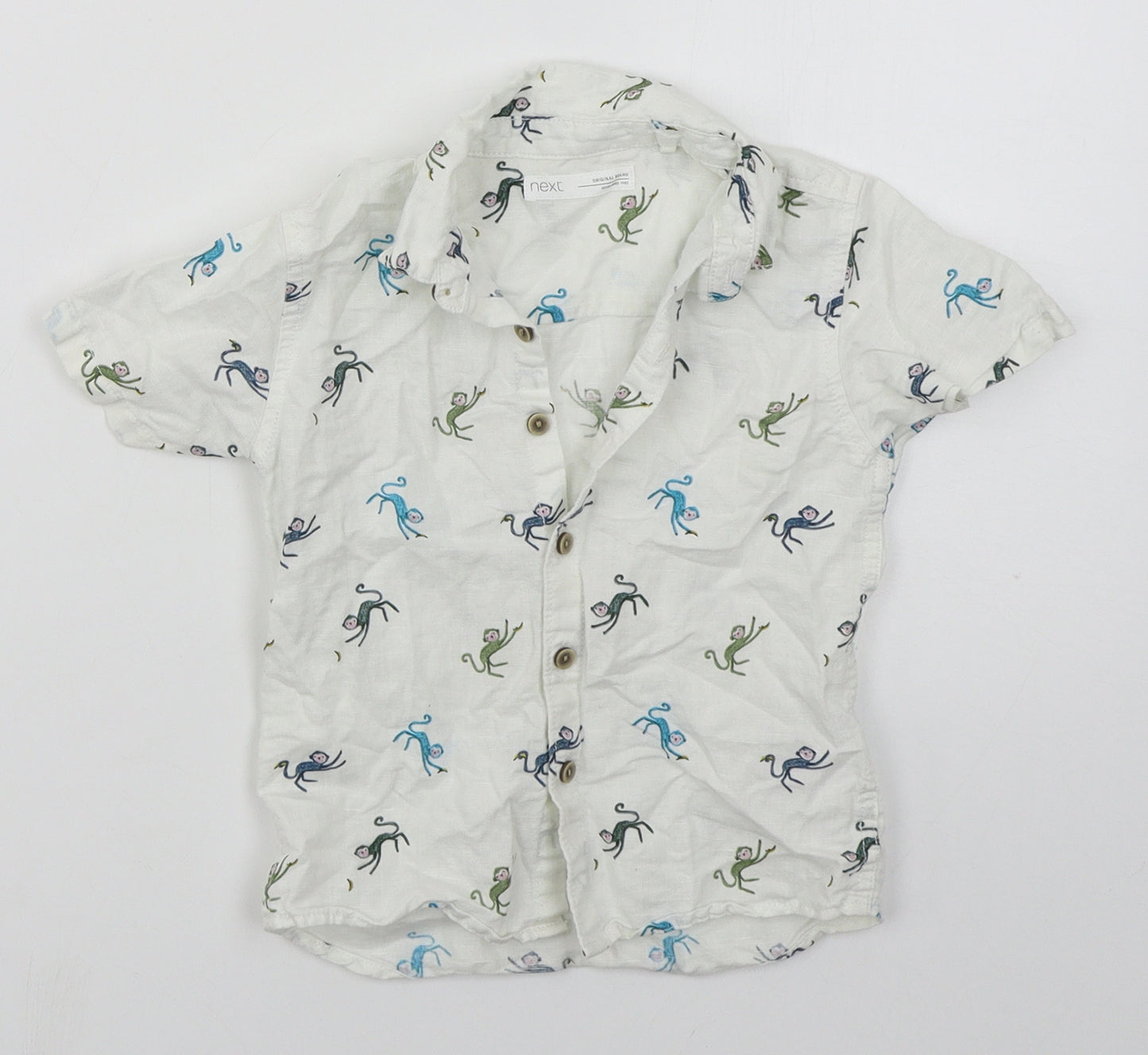 NEXT Boys White  Linen Basic Button-Up Size 24 Months Collared Button - Monkeys