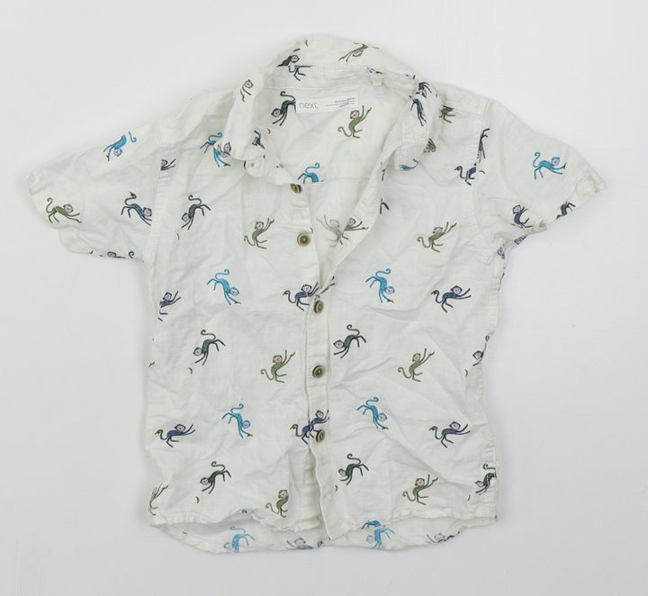 NEXT Boys White  Linen Basic Button-Up Size 24 Months Collared Button - Monkeys