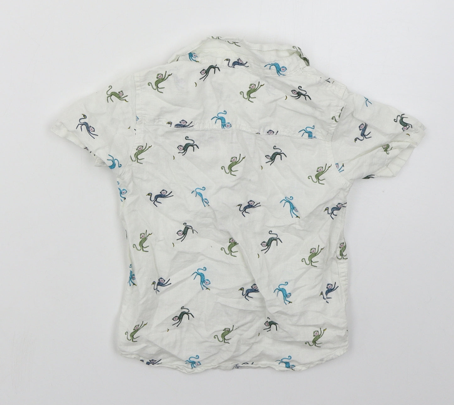 NEXT Boys White  Linen Basic Button-Up Size 24 Months Collared Button - Monkeys