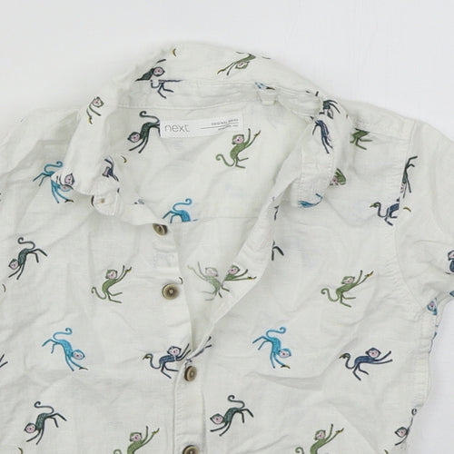 NEXT Boys White  Linen Basic Button-Up Size 24 Months Collared Button - Monkeys