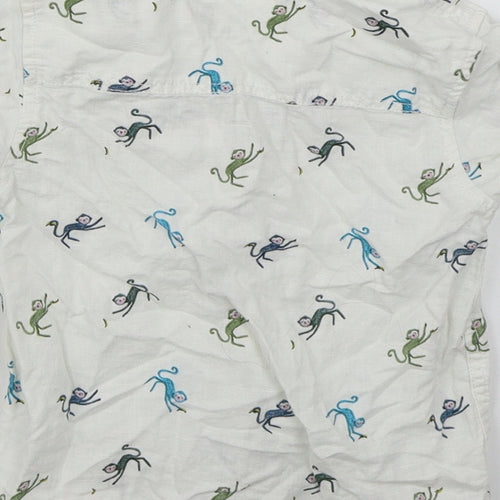 NEXT Boys White  Linen Basic Button-Up Size 24 Months Collared Button - Monkeys