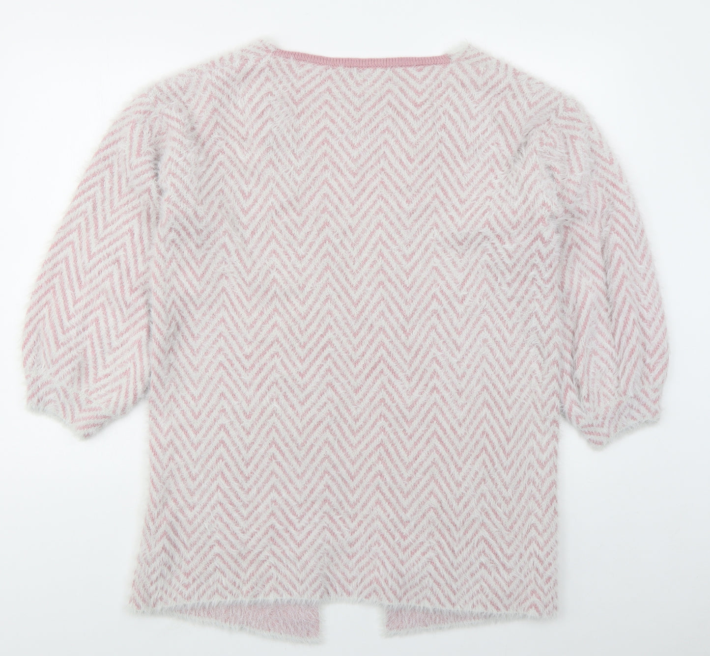 SheIn Womens Pink V-Neck Herringbone Polyester Cardigan Jumper Size L