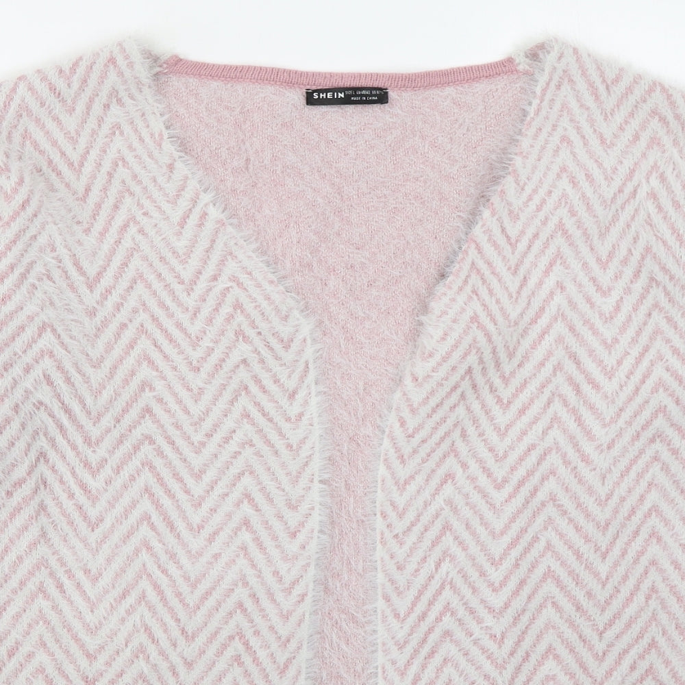 SheIn Womens Pink V-Neck Herringbone Polyester Cardigan Jumper Size L