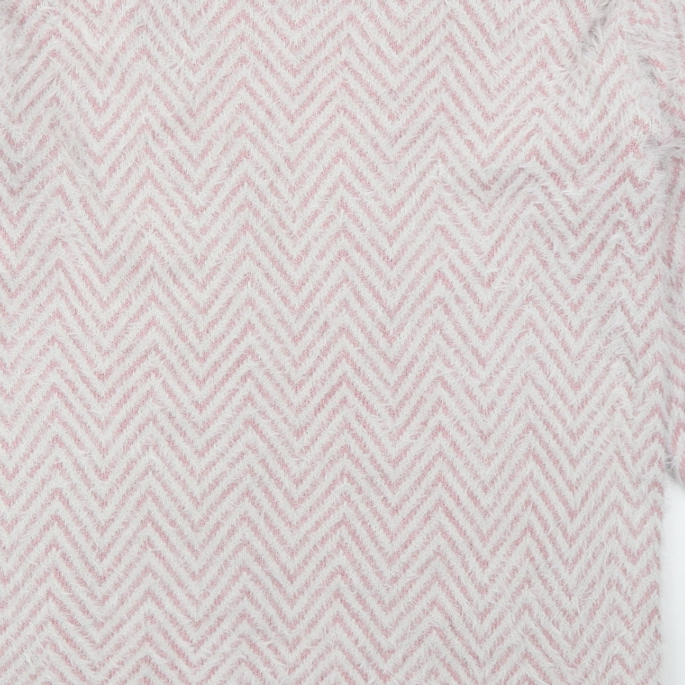 SheIn Womens Pink V-Neck Herringbone Polyester Cardigan Jumper Size L