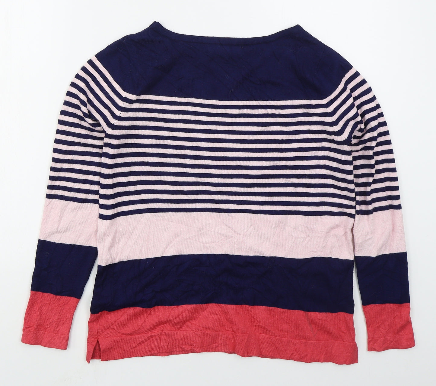 Nutmeg Womens Pink Boat Neck Striped Viscose Pullover Jumper Size 10