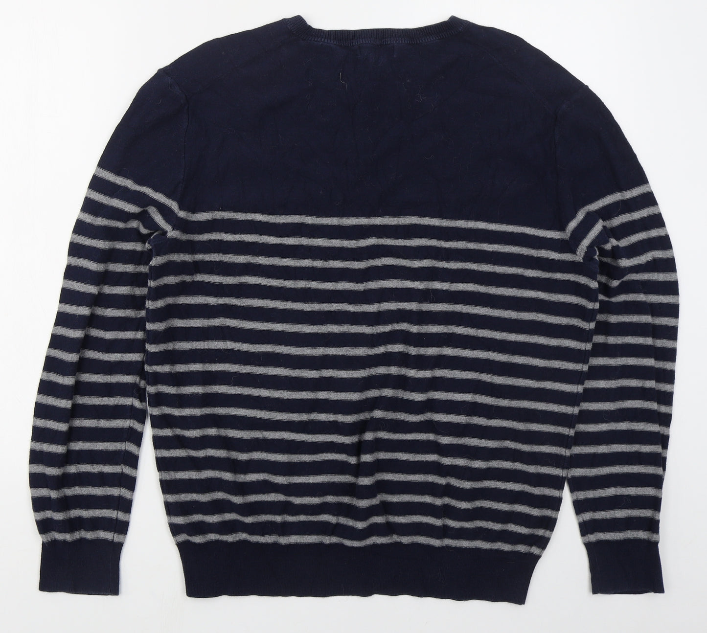 Gap Mens Blue Crew Neck Striped Cotton Pullover Jumper Size L