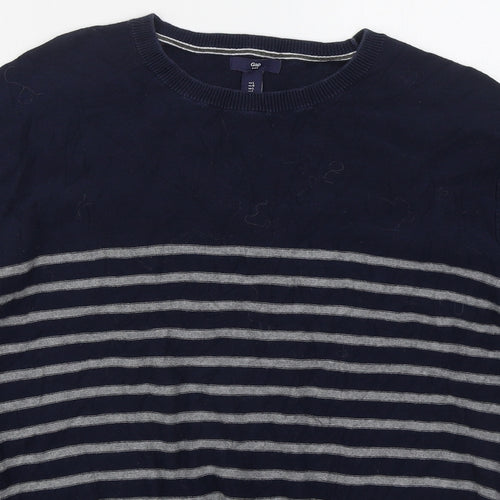 Gap Mens Blue Crew Neck Striped Cotton Pullover Jumper Size L