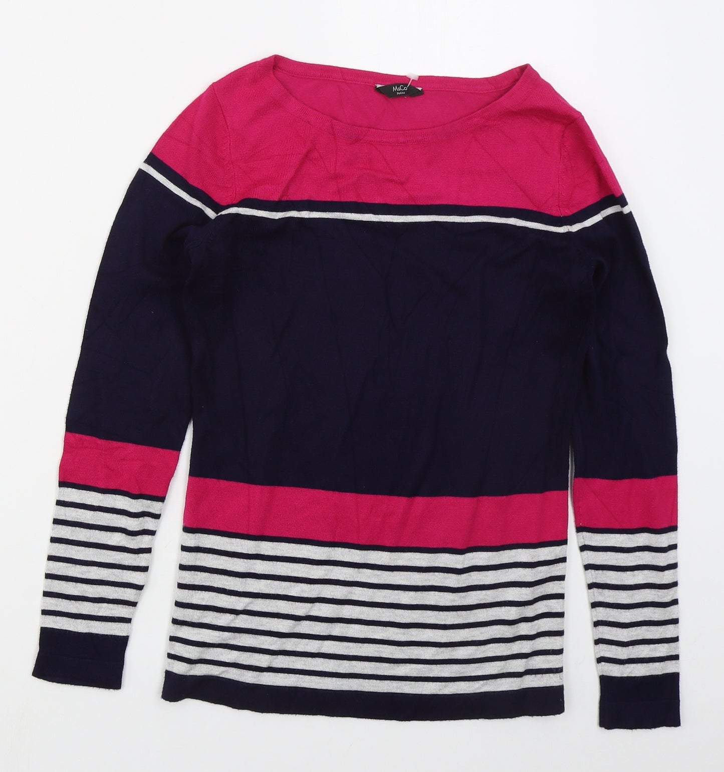 M&Co Womens Blue Boat Neck Striped Viscose Pullover Jumper Size S