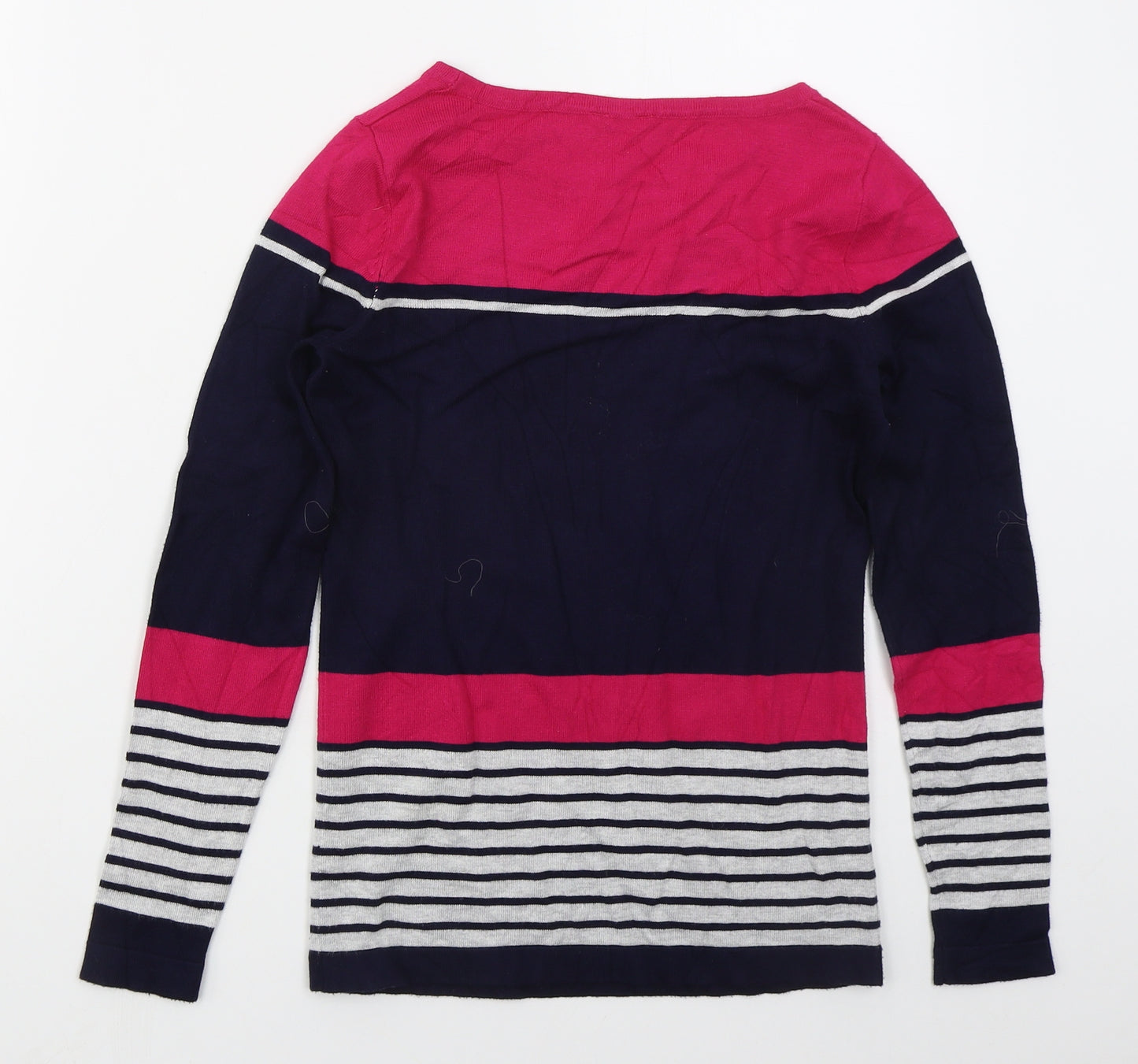 M&Co Womens Blue Boat Neck Striped Viscose Pullover Jumper Size S