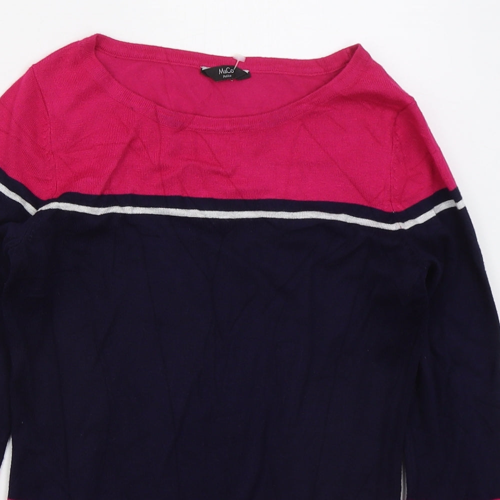 M&Co Womens Blue Boat Neck Striped Viscose Pullover Jumper Size S