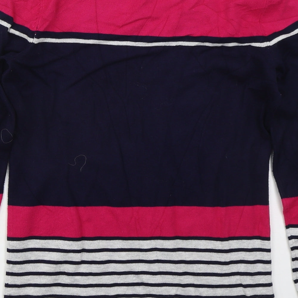 M&Co Womens Blue Boat Neck Striped Viscose Pullover Jumper Size S