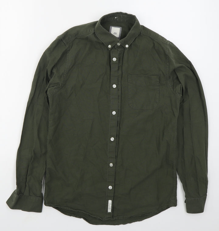 River Island Mens Green Cotton Button-Up Size XS Collared Button