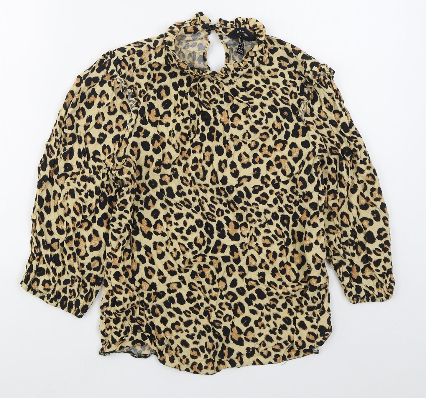 New Look Womens Brown Animal Print Viscose Basic Blouse Size 10 Round Neck