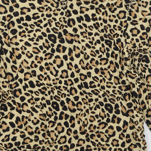 New Look Womens Brown Animal Print Viscose Basic Blouse Size 10 Round Neck