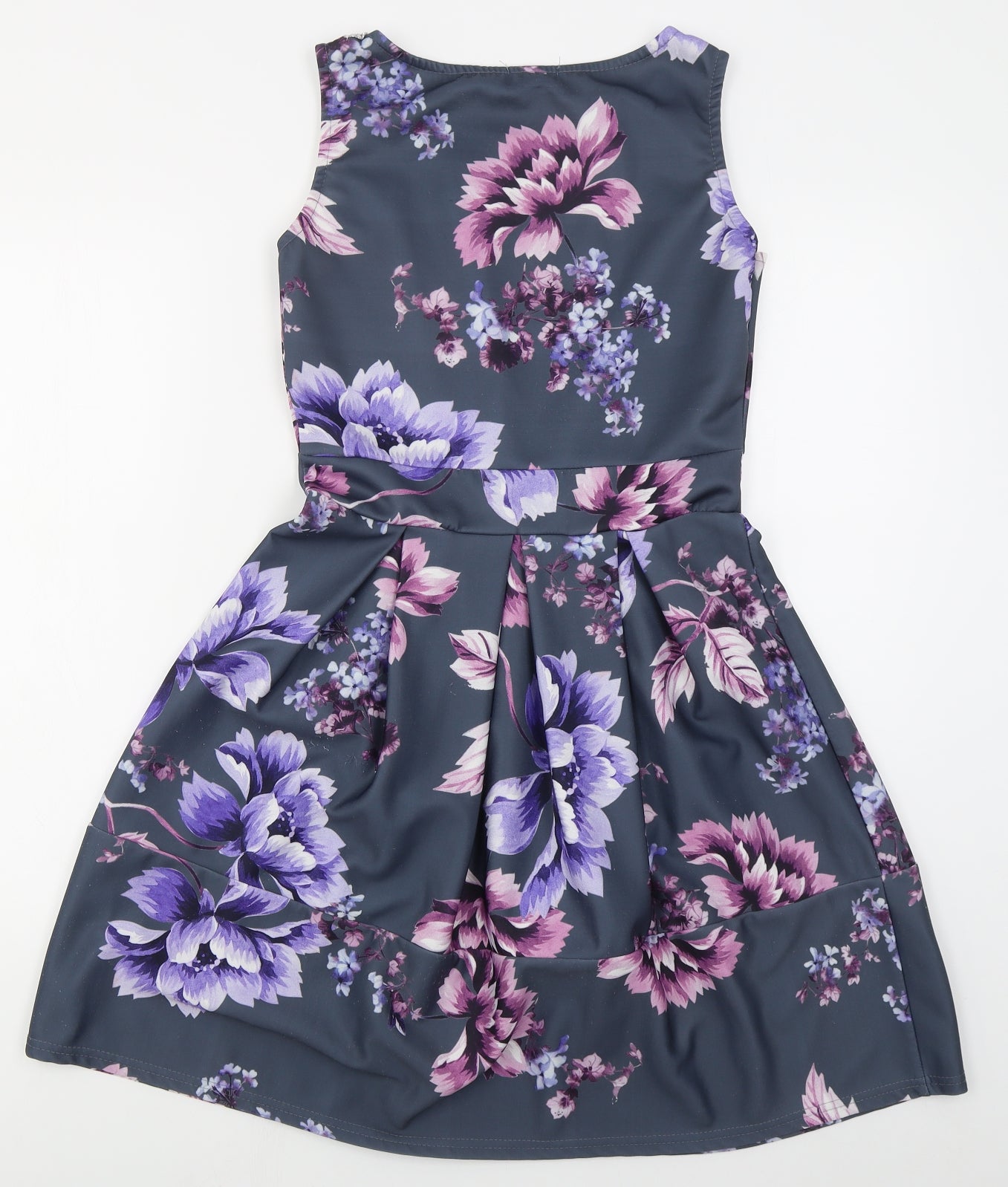 Want That Trend Womens Grey Floral Polyester Skater Dress  Size 12  Round Neck Pullover