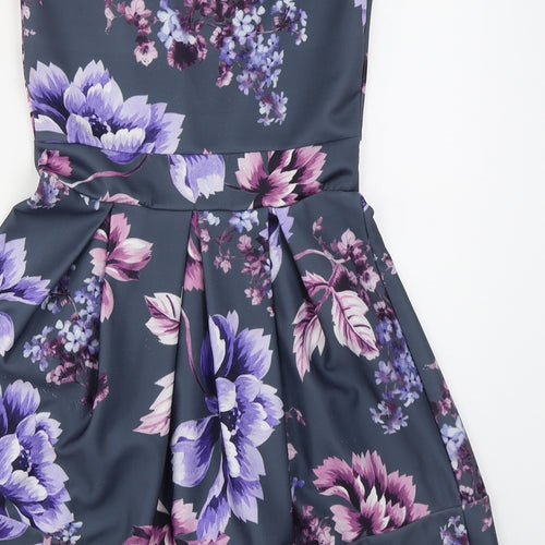 Want That Trend Womens Grey Floral Polyester Skater Dress  Size 12  Round Neck Pullover