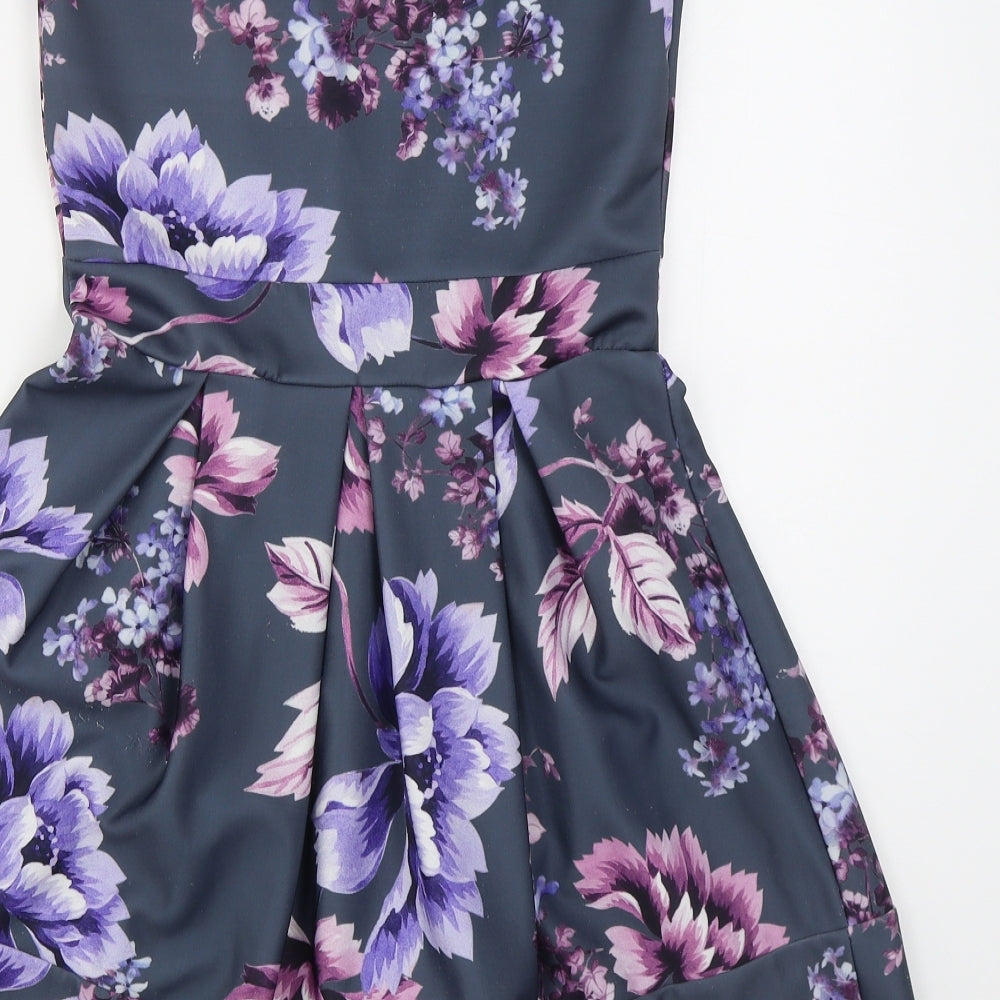 Want That Trend Womens Grey Floral Polyester Skater Dress  Size 12  Round Neck Pullover