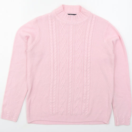 Isle Womens Pink Mock Neck  Acrylic Pullover Jumper Size 14