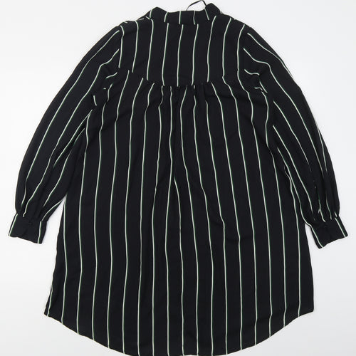 H&M Womens Black Striped Polyester Shirt Dress  Size 6  V-Neck Button
