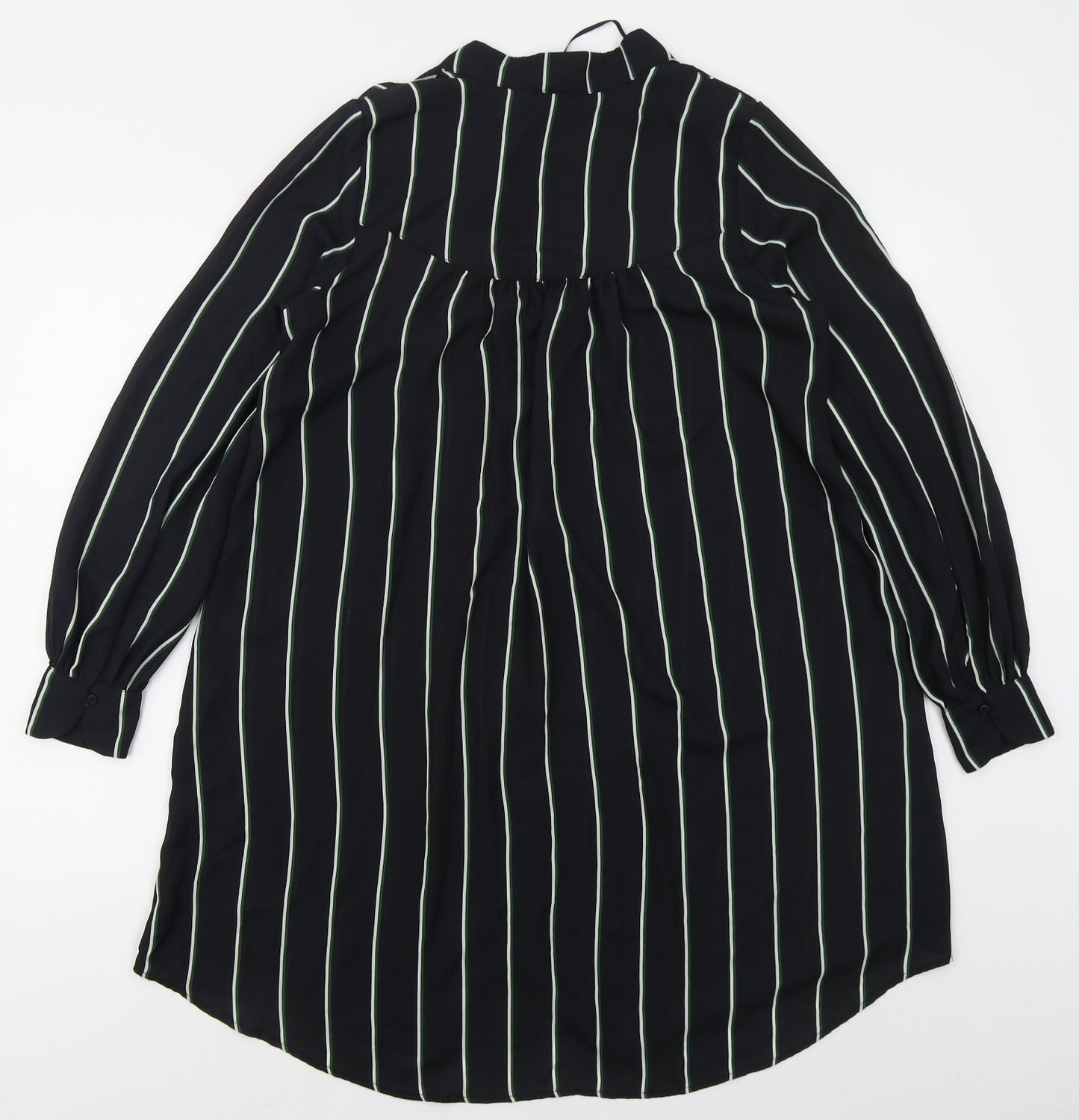 H&M Womens Black Striped Polyester Shirt Dress  Size 6  V-Neck Button