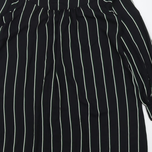 H&M Womens Black Striped Polyester Shirt Dress  Size 6  V-Neck Button