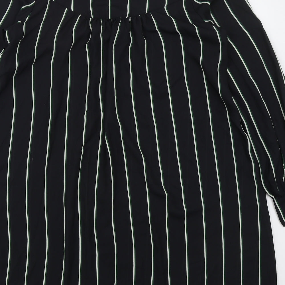 H&M Womens Black Striped Polyester Shirt Dress  Size 6  V-Neck Button