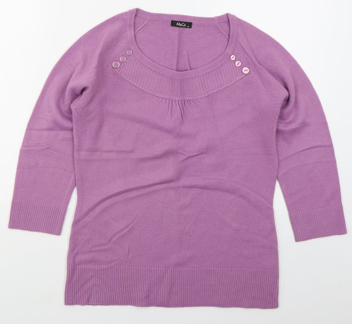 M&Co Womens Purple Round Neck  Acrylic Pullover Jumper Size M