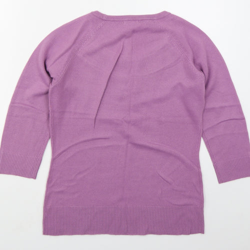 M&Co Womens Purple Round Neck  Acrylic Pullover Jumper Size M