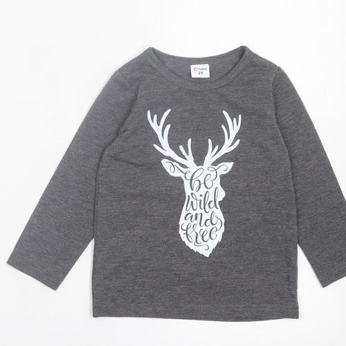 Pat Pat Boys Grey  Polyester Basic Casual Size 2 Years Crew Neck Pullover - Be wild and Free
