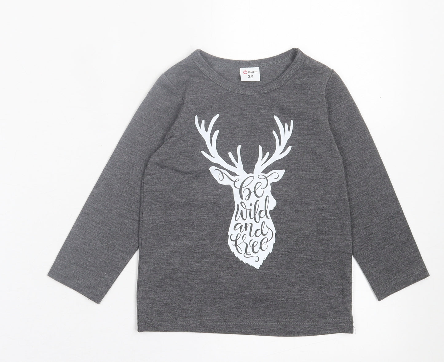 Pat Pat Boys Grey  Polyester Basic Casual Size 2 Years Crew Neck Pullover - Be wild and Free