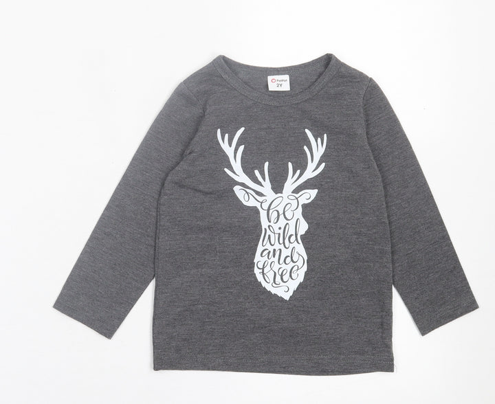Pat Pat Boys Grey  Polyester Basic Casual Size 2 Years Crew Neck Pullover - Be wild and Free