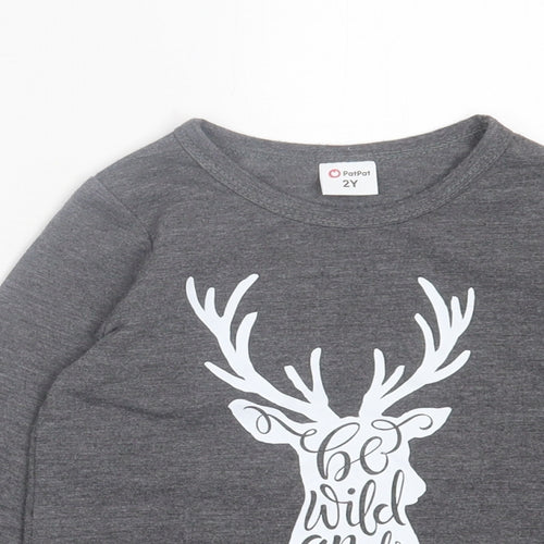 Pat Pat Boys Grey  Polyester Basic Casual Size 2 Years Crew Neck Pullover - Be wild and Free