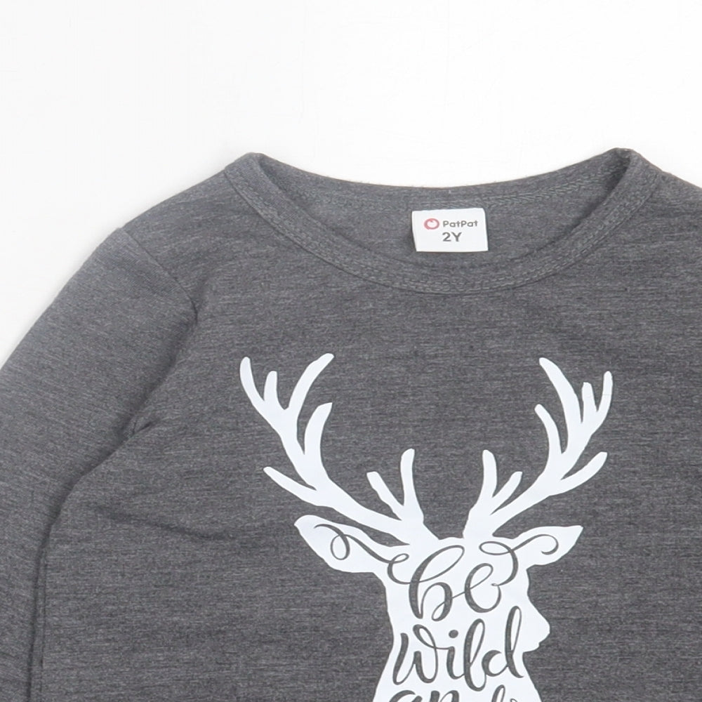 Pat Pat Boys Grey  Polyester Basic Casual Size 2 Years Crew Neck Pullover - Be wild and Free