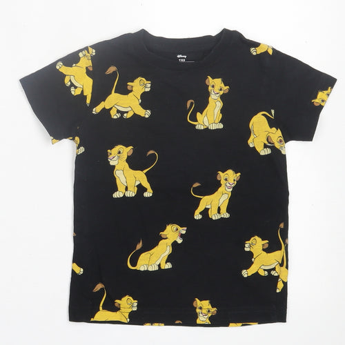 NEXT Girls Black Geometric Cotton Basic T-Shirt Size 2 Years Crew Neck Pullover - Lion King