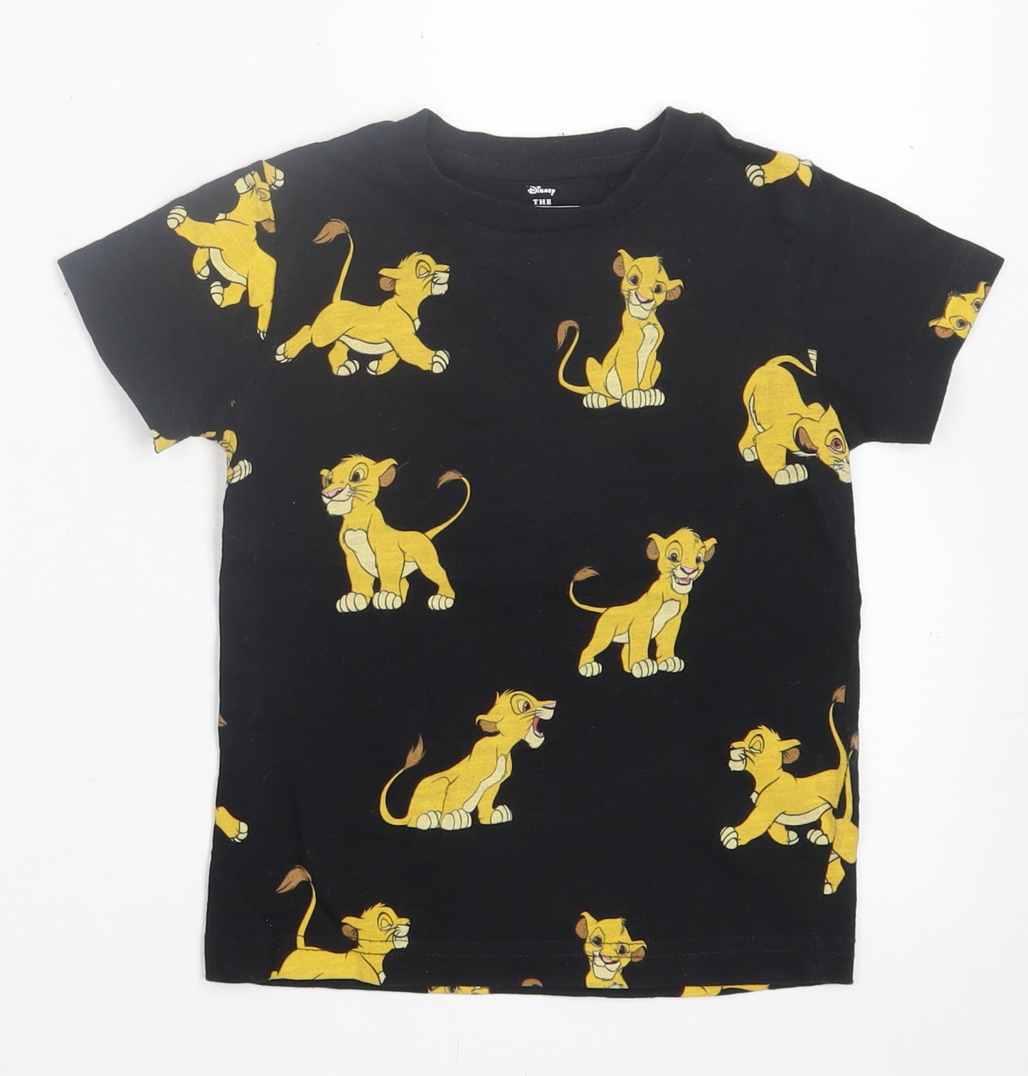 NEXT Girls Black Geometric Cotton Basic T-Shirt Size 2 Years Crew Neck Pullover - Lion King