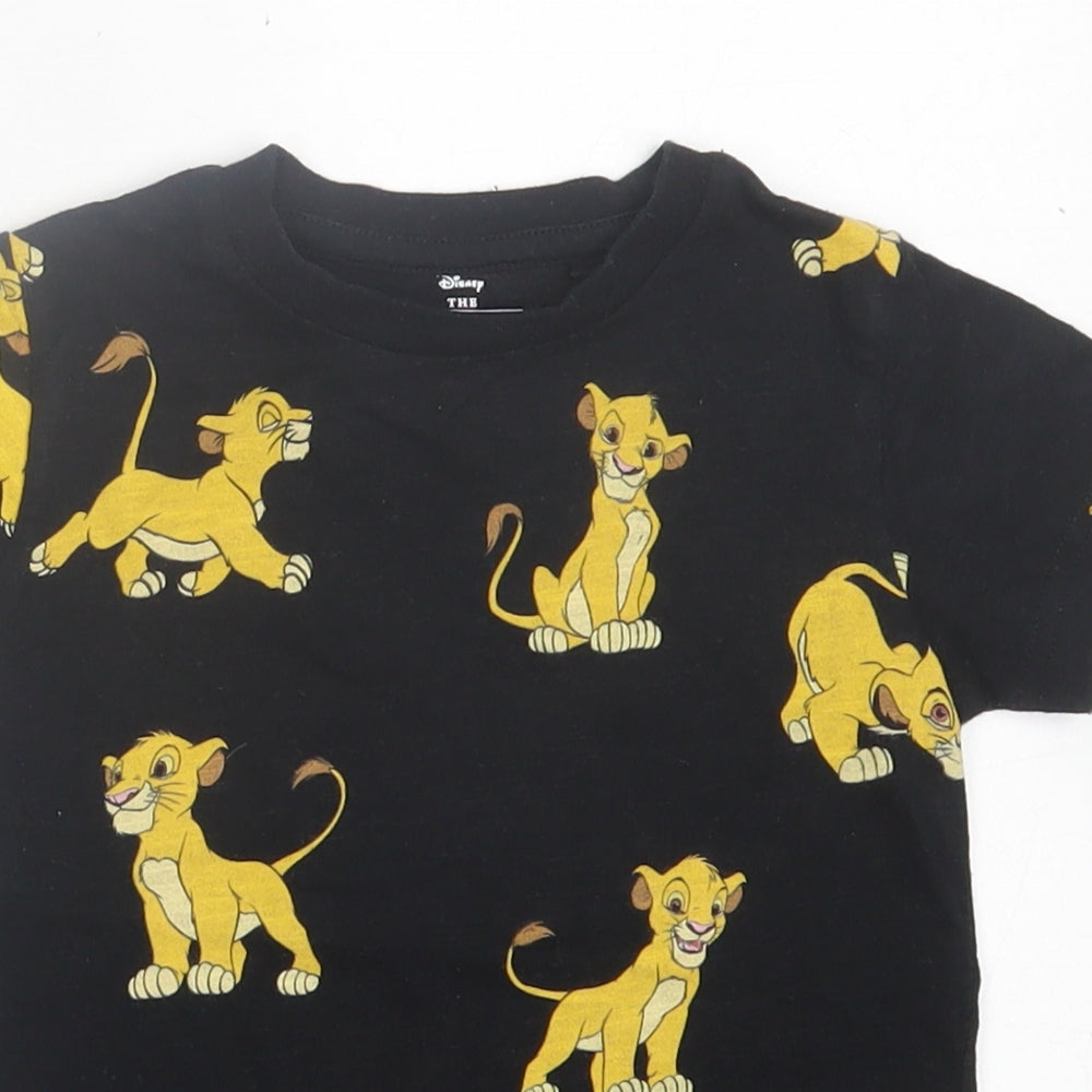 NEXT Girls Black Geometric Cotton Basic T-Shirt Size 2 Years Crew Neck Pullover - Lion King