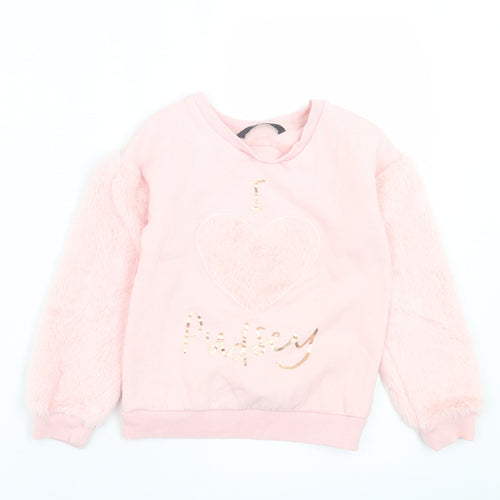 George Girls Pink  Cotton Pullover Sweatshirt Size 6-7 Years  Pullover - I Love Pudsey