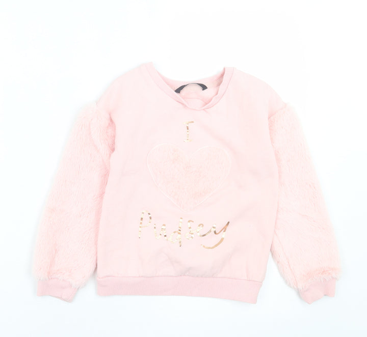 George Girls Pink  Cotton Pullover Sweatshirt Size 6-7 Years  Pullover - I Love Pudsey