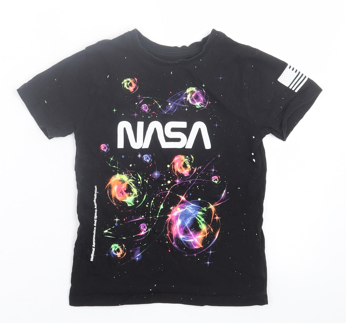 NEXT Boys Black  Cotton Basic T-Shirt Size 4 Years Crew Neck Pullover - NASA