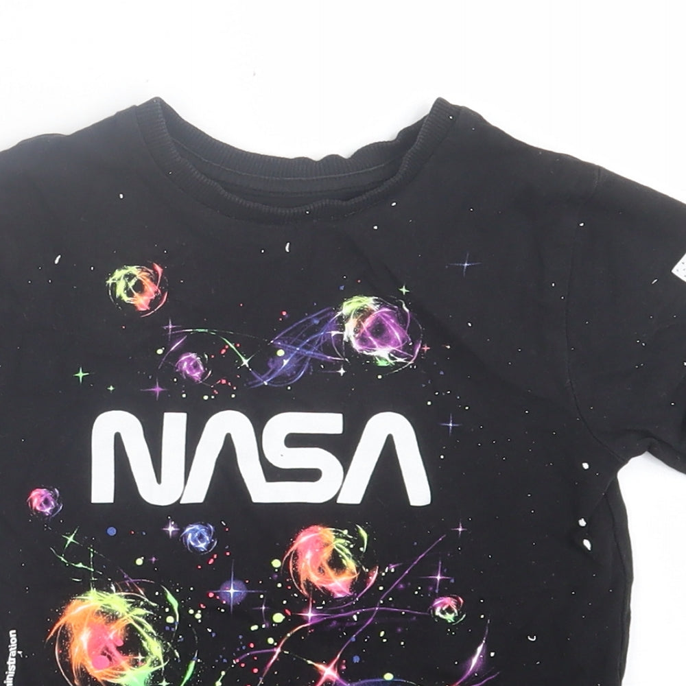 NEXT Boys Black  Cotton Basic T-Shirt Size 4 Years Crew Neck Pullover - NASA