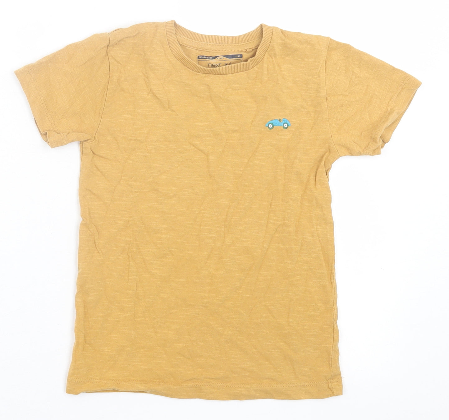 NEXT Boys Yellow  Cotton Basic T-Shirt Size 4-5 Years Crew Neck Pullover