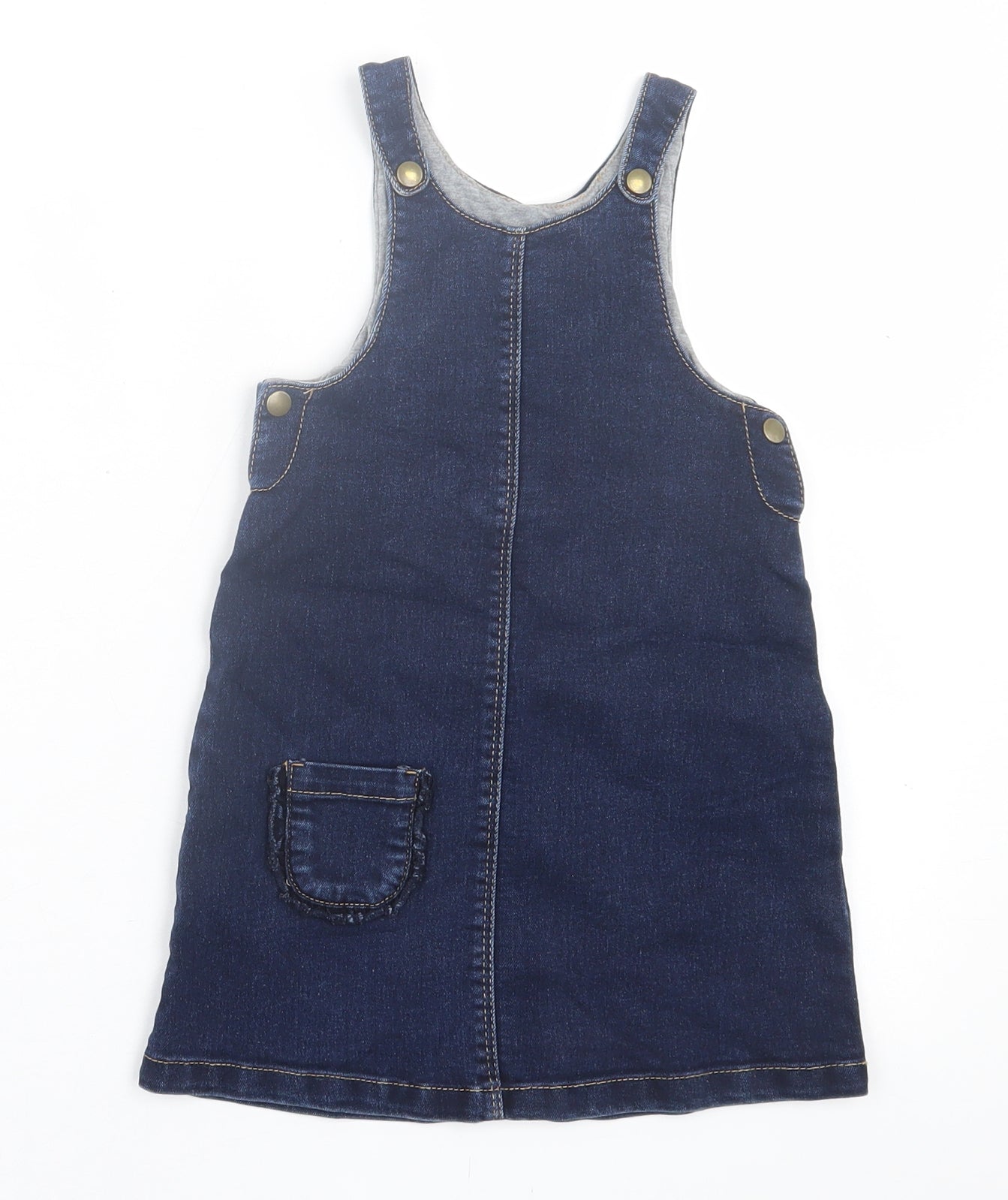 Marks and Spencer Girls Blue  Cotton Pinafore/Dungaree Dress  Size 18-24 Months  Crew Neck Button