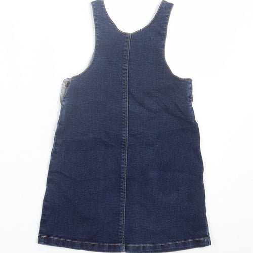 Marks and Spencer Girls Blue  Cotton Pinafore/Dungaree Dress  Size 18-24 Months  Crew Neck Button