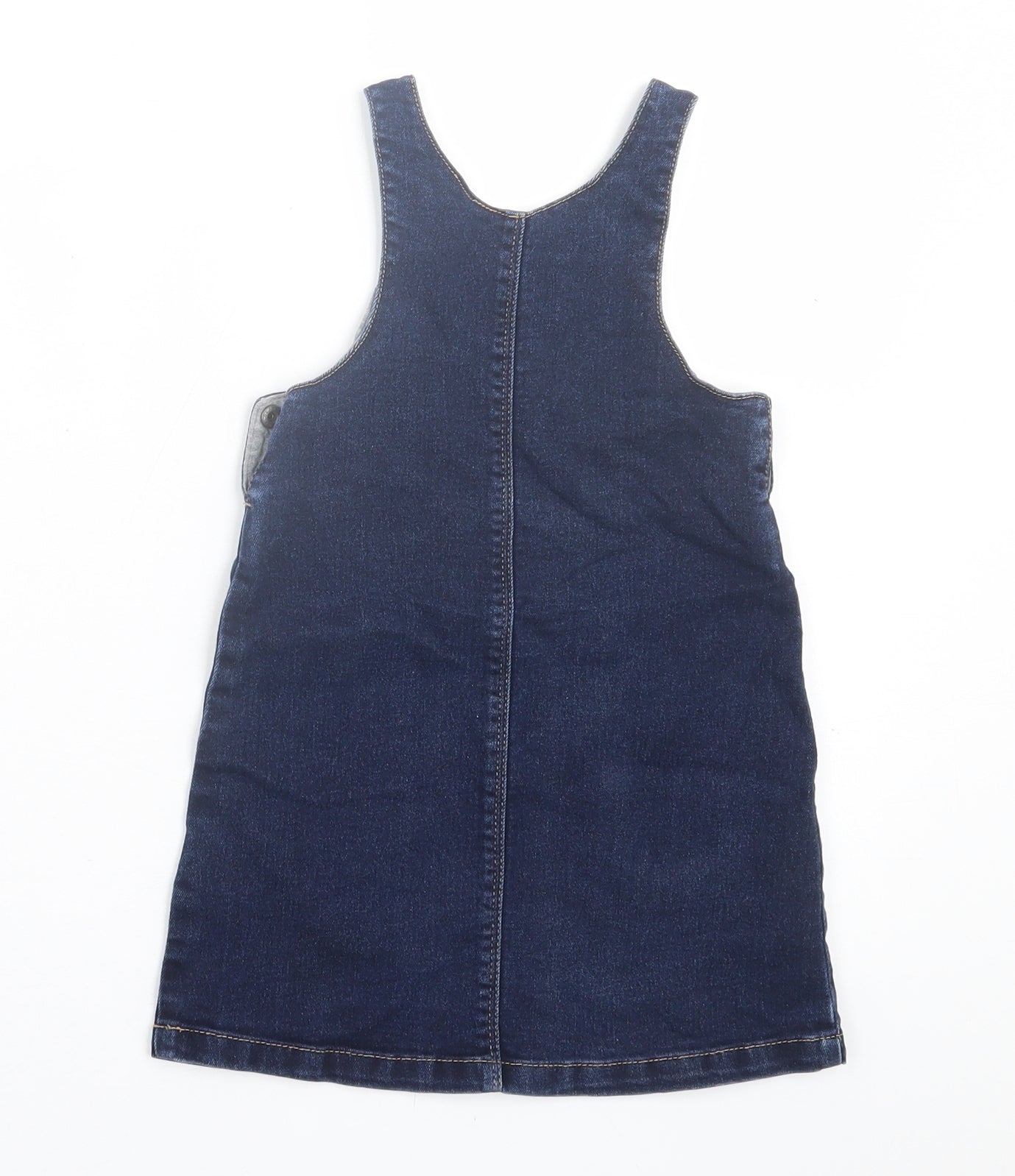Marks and Spencer Girls Blue  Cotton Pinafore/Dungaree Dress  Size 18-24 Months  Crew Neck Button
