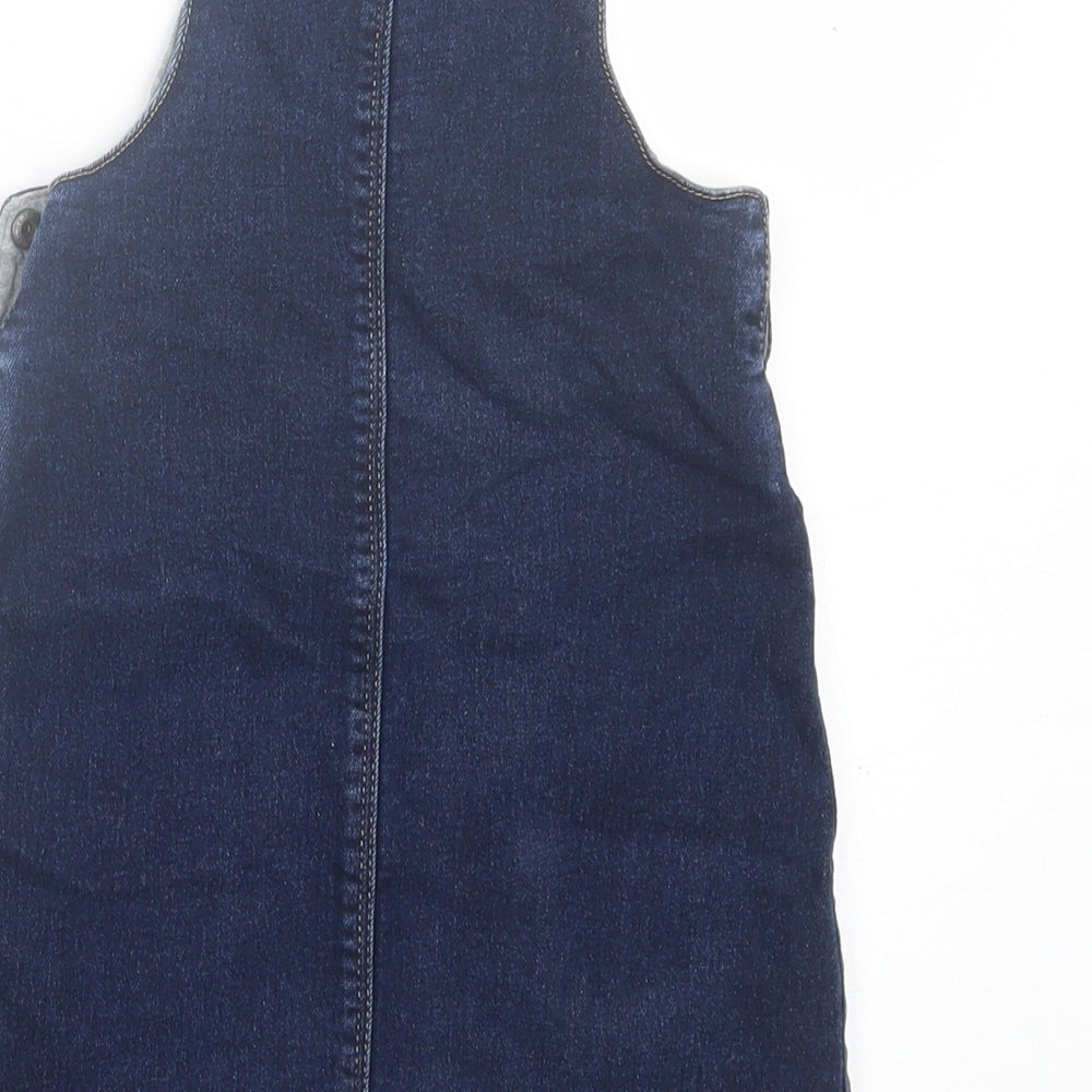 Marks and Spencer Girls Blue  Cotton Pinafore/Dungaree Dress  Size 18-24 Months  Crew Neck Button