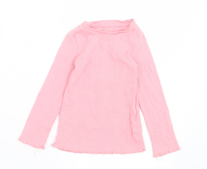 F&F Girls Pink Cotton Basic Casual Size 12-18 Months Crew Neck Pullover - Lettuce Edging