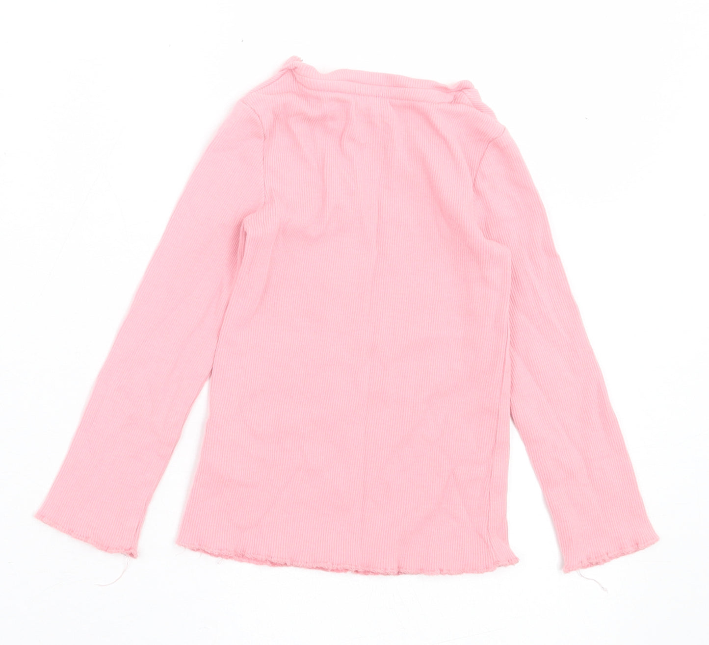 F&F Girls Pink  Cotton Basic Casual Size 12-18 Months Crew Neck Pullover - Lettuce Edging