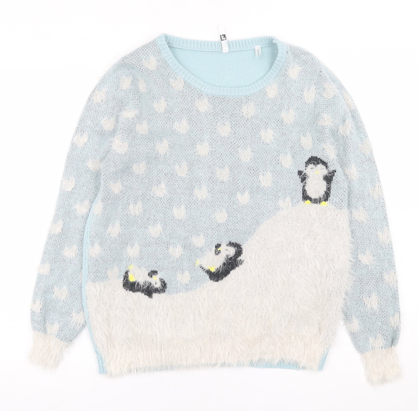 Label Be Womens Blue Crew Neck  Acrylic Pullover Jumper Size 12   - Penguin