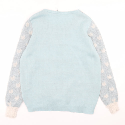 Label Be Womens Blue Crew Neck  Acrylic Pullover Jumper Size 12   - Penguin